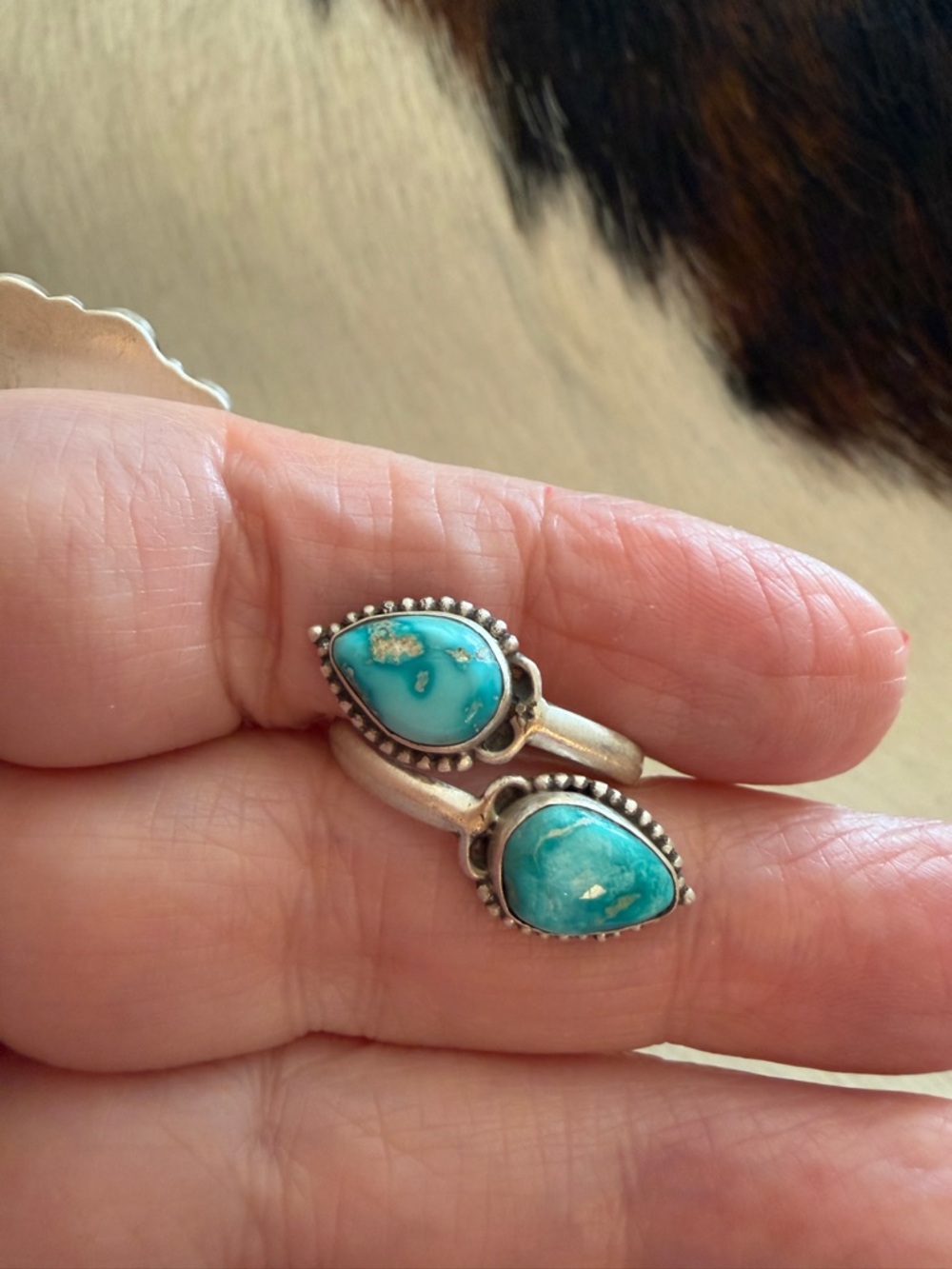 ❤️ Sonoran Blue Turquoise Navajo Style Adj SZ 6.75+ ByPass Matte Sterling Ring